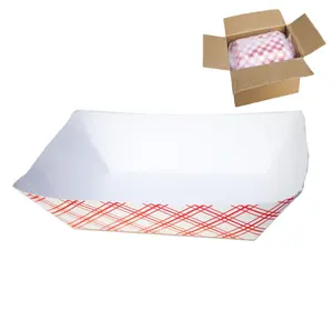 Paper Food Boats Disposable Red and White Checkered Paper Food Trays - Eco Friendly Red Paper Food Trays