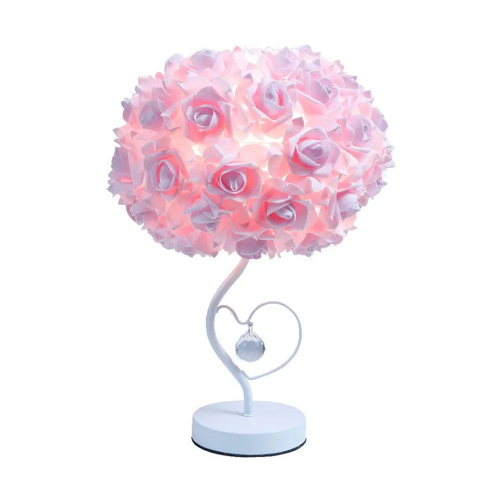 Cross -border rose table lamp heart -shaped K9 crystal lamp girl INS net red wedding bedroom bedside decoration table lamp