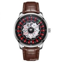 Montre à quartz Lucky Poker - Jeu de la roulette russe - Dieu des joueurs - Montre-bracelet de luxe étanche en acier inoxydable