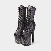 Imprimé Serpentine 20cm Talon Aiguille Style Européen et Américain Sexy Plateforme Étanche Sensuelle à Lacets Fermeture Éclair Semelle Extérieure en Caoutchouc