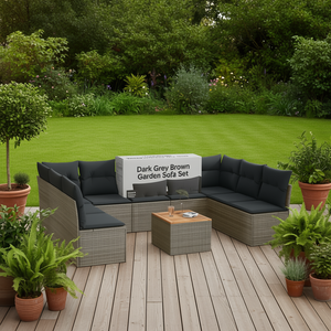 Conjunto de Sofás de Jardín de Ratán Marrón Gris Oscuro, 6 Plazas, Diseño Contemporáneo para Exteriores - Product Image 2