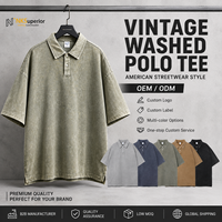 Kaos Polo Bordir Katun 100% Berkualitas Tinggi Batik Custom untuk Pria, Cuci Asam Vintage Golf untuk Pria, Atasan Streetwear