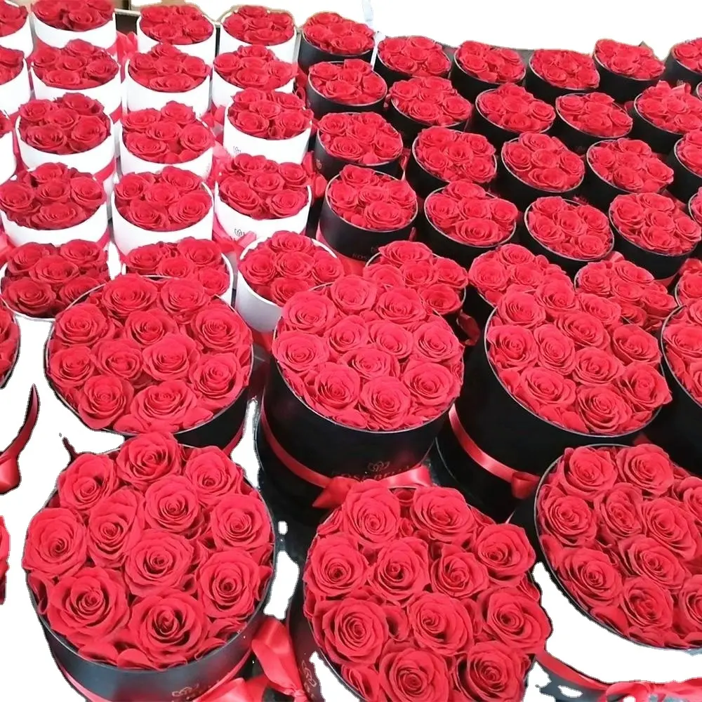 Preserved rose in round box wedding roses decoration roses for Christmas eternal flower