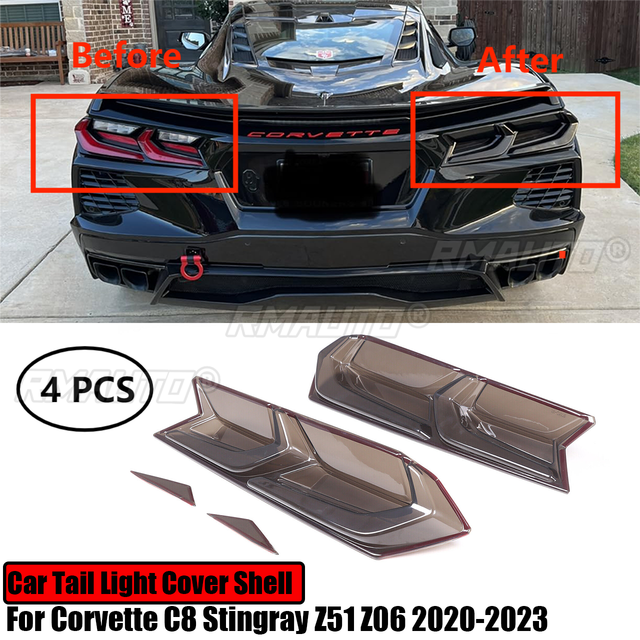 For Chevrolet Corvette C8 Stingray Z51 Z06 2020-2023 Car Tail Light Cover Shell Smoked Black Lampshade Protector 2021 2022