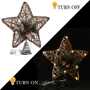 EAGLEGIFTS Ornements de Noël, Noël, Navidad, étoile de Noël en rotin à piles, étoile de Noël en bois, étoile de Noël éclairée par LED, sommet d'arbre - Product Image 3