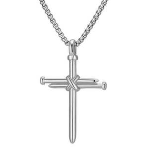Stainless Steel Nail <b>Cross</b> Necklace 35mm Retro Style Pendant For Leisure Wear - Product Image 5