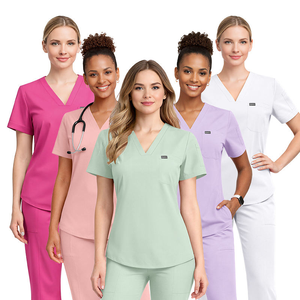 Nouvel arrivage : Ensembles d'uniformes médicaux pour femmes en tissu extensible 4 directions, col en V, <span class=keywords><strong>pantalon</strong></span> évasé – Tenues médicales et de salon de beauté pour femmes - Product Image 6