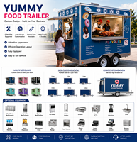 Remorque de restauration mobile à double essieu avec grandes fenêtres de service pour la vente de barbecue, de restauration rapide et les événements festifs