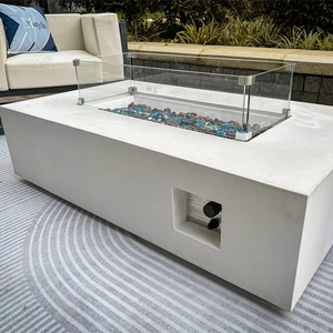 White Concrete <strong>Fire</strong> <strong>Table</strong> for <strong>Outdoor</strong> Heating <strong>Fire</strong> Pit for Patio and Backyard - Product Image 5