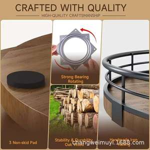 Wooden <b>Rotating</b> Tray Round Kitchen <b>Spice</b> <b>Rack</b> Desktop Storage Organizer Multifunction Varnished Finish - Product Image 5