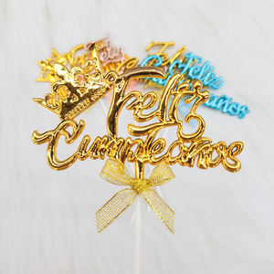 YACHEN <strong>Gold</strong> Cake Decorations Plastic PP Feliz Cumpleanos <strong>Spanish</strong> Happy Birthday Cake Topper Party Baking Decoration Supplies - Product Image 3