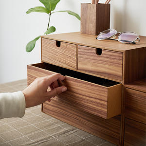 <strong>Mini</strong> Tabletop Modern Wood Desktop Desk Organizer with <strong>Drawers</strong> Wall Mounted Beech and Walnut Color Home Decor Display - Product Image 3