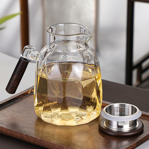 Carafe à eau en verre résistant à la chaleur avec poignée en bois et couvercle 1,8 L, carafe écologique pour infusion de fruits, pour boissons et jus - Product Image 3