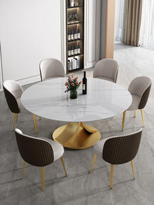 Table à manger ronde en pierre frittée moderne minimaliste et économique, avec ou sans plateau tournant - Product Image 2