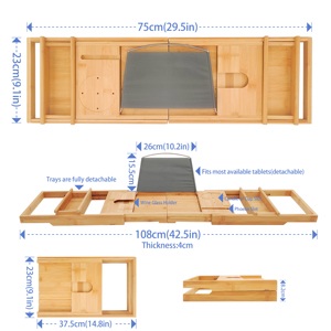 Caddy <span class=keywords><strong>de</strong></span> bain en bambou Plateau <span class=keywords><strong>de</strong></span> <span class=keywords><strong>baignoire</strong></span> en bois <span class=keywords><strong>Pont</strong></span> extensible avec support pour bougie Verre à vin Livre <span class=keywords><strong>Tablette</strong></span> Ipad Téléphone - Product Image 2
