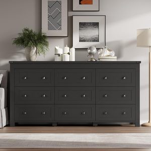 <span class=keywords><strong>Commode</strong></span> à 9 tiroirs <span class=keywords><strong>gris</strong></span> <span class=keywords><strong>foncé</strong></span> avec poignées métalliques décoratives - Meuble de chambre robuste et élégant pour un rangement amélioré - Product Image 2