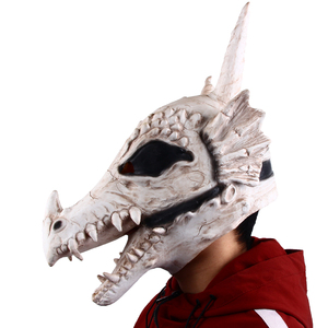 หน้ากากยางลาเท็กซ์รูปหัวกะโหลกมังกรขาว แฟชั่นทันสมัย ปิดคลุมทั้งศีรษะ สำหรับชุดฮาโลวีน คอสเพลย์ และงานปาร์ตี้ธีมแฟนตาซี - Product Image 3