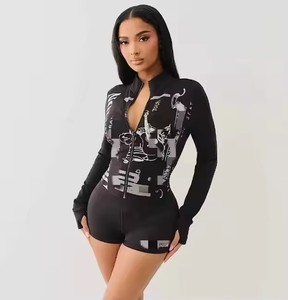 Женский комплект из 2-х предметов, шорты с принтом, куртка на молнии с длинным рукавом и шорты, комплект из двух предметов, спортивные костюмы для женщин - Product Image 3