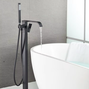 Robinet de baignoire noir sur pied en acier inoxydable 304, mitigeur de <span class=keywords><strong>bain</strong></span> <span class=keywords><strong>autoportant</strong></span> avec bec cascade pour projets hôteliers OEM ODM - Product Image 5