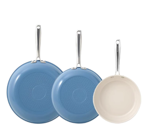 Set di 3 Padelle Antiaderenti in Ceramica, con Manico, Senza PFAS, Lavabili in Lavastoviglie, Adatte al <span class=keywords><strong>Forno</strong></span>, Blu Cielo - Product Image 1