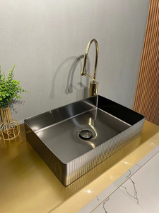 304 Stainless steel Countertop Wash Basin <strong>Rectangular</strong> Morden Luxury Bathroom <strong>Sinks</strong> For Hotel Villa Public With Gun Gray Gold - Product Image 4