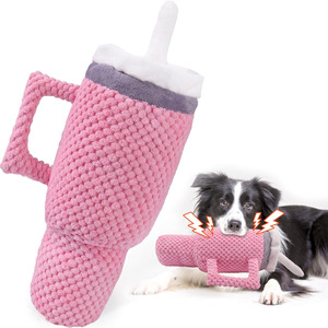Plush Water Bottle Dog Toy Pink Durable Chew Squeaky Indoor <b>Pet</b> Toy - Product Image 1