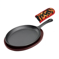 Plaque chauffante en fonte avec base en bois, poêle à fajitas avec protection anti-brûlure et manchette isolante, pour barbecue domestique et service de cuisine