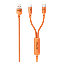 SAMZHE Cable de Carga Rápida USB-A 2 en 1 PD100W 6A Tipo-C/L de 1.5m, de Aleación de Aluminio Trenzado Naranja, para Dispositivos iOS y Cámaras, con Conectores Estañados