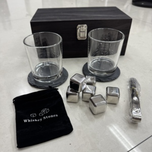 अमेरिका के गोदाम बुर्बन व्हिस्की ग्लास का उपहार बर्फ क्यूब स्लेट कोस्टर और उसके लिए क्रिसमस उपहार के लिए काले लकड़ी के बॉक्स के साथ सेट - Product Image 5