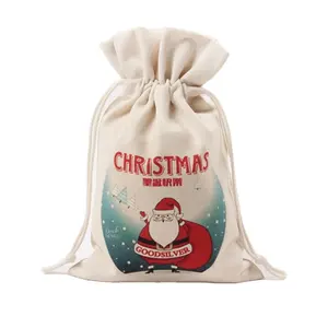 Customized Design Festival Seasonal Gift Christmas Food Reusable Promotion Pouch Packing Double Pull Cord Muslin Canvas Cotton