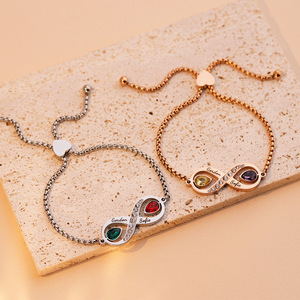 Conjunto de Pulseras Personalizadas con 8 Piedras de Nacimiento para Parejas, Gemas de los 12 <span class=keywords><strong>Meses</strong></span>, Nombres Grabados DIY, Nudo Deslizante Ajustable para Ella - Product Image 2