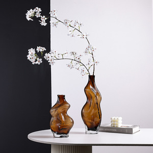 Modern Brown Irregular Glass <b>Vase</b> Creative Ins Water Culture Decorative <b>Vase</b> - Product Image 3