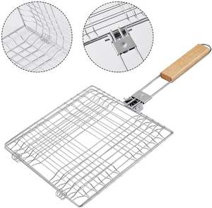 Panier de barbecue pliable en fer avec poignée en bois pour camping en plein air, idéal pour grillades et poisson - Product Image 3