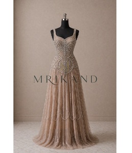 Vestido de Fiesta Largo de Georgette Premium con Bordado de Piedras Brillantes, Vestido de Noche de Diseñador para Bodas para Mujer - Product Image 4