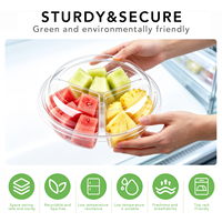 Boîte à fruits en plastique PET transparente personnalisée, plateau rond à 3 compartiments avec couvercle en dôme, emballage transparent de qualité alimentaire jetable, vente en gros