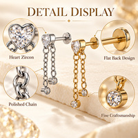 Boucle d'oreille céleste à triple chaîne en acier inoxydable 316L, clou plat pour femme, bijou d'oreille hélice étoile filante