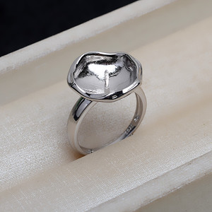 S925 Silver Open-End Baroque Ring DIY Jewelry Accessory Adjustable 14-16 Large <b>Pearl</b> Empty Holder 4152 for Female <b>Loose</b> <b>Pearls</b> - Product Image 1