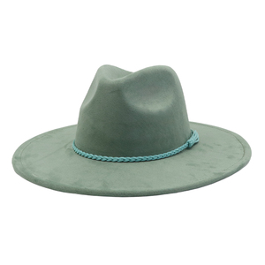 2025 nueva llegada 34 colores al por mayor de gamuza Fedora sombreros de ala ancha sombreros de vestir para mujeres corazón gota Top gorras Salvia azul marino cazador verde - Product Image 2