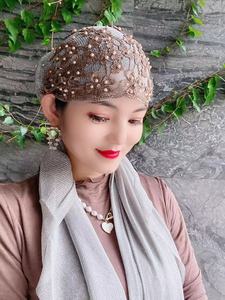 Pañuelo para la Cabeza Diario para Mujeres Musulmanas, Color Étnico Sólido a la Moda, Cómodo, Apto para Todas las Estaciones, Gorro Floral - Product Image 3