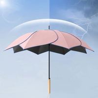 Payung Lipat Kayu Tangkai Panjang Model Kelopak Bunga Anti UV Tahan Angin Portabel Kuat dan Tahan Lama 8K Sunny Sunshade