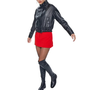 Fabricants de vestes en cuir, veste en cuir noire pour femme avec fermeture éclair et col rabattable, prix bas - Product Image 6