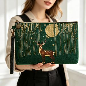 Bolsa de Maquillaje Navideña Estética con Diseño de Ciervo Dorado, Bolsa de Aseo Ecológica de Fieltro para Regalos de Fiesta Navideña, Personalizable - Product Image 4