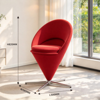 Fauteuil d'appoint moderne rouge en forme de cône avec base étoile chromée pivotante, mobilier de salon écologique