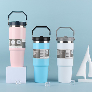 Portable 20oz 30oz Outdoor Leakproof Stainless Steel Flip <b>Straw</b> Insulated Travel Coffee Cup Tumbler Handle 6-12 Hours Thermal - Product Image 6