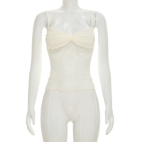 Viviblook C26TP194 Nouveau débardeur d'été pour femme, couleur unie, avec patchwork de dentelle transparente, sexy, à fines bretelles