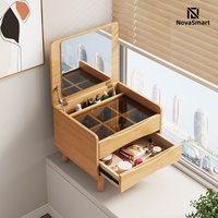 Coiffeuse scandinave en bois massif pour fenêtre en baie avec miroir rabattable et armoire de rangement multi-zones pour chambre et hôtel