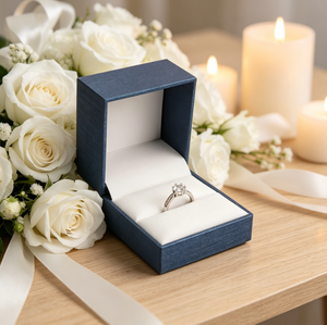 Boîte à bague bleu marine, boîte à bijoux en papier de qualité supérieure avec intérieur en peluche pour bague de fiançailles, emballage cadeau pour cérémonie de mariage - Product Image 6