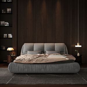 Modern <b>Queen</b> <b>Size</b> Luxury Eco-Friendly Upholstered Platform <b>Bed</b> with Oversized Padded Backrest and Solid Wood Frame - Product Image 1