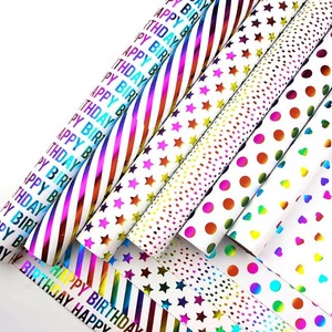 Happy Birthday Theme Gift <b>Wrap</b> Craft <b>Paper</b> <b>Roll</b> Double Sided PE Coated Metallized Recyclable Eco-Friendly 100GSM Packaging - Product Image 3