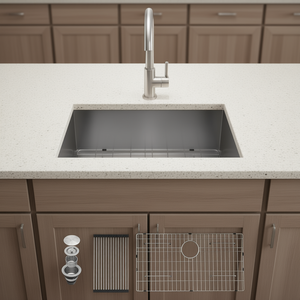 Évier de cuisine encastré en acier inoxydable 25x22x9, cuve simple, épaisseur 18, finition brossée, facile à nettoyer - Product Image 2